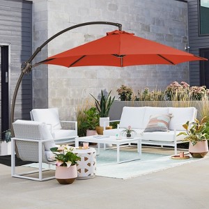 HYLEORY Outdoor Curvy Cantilever Umbrella with Sand Bag Base, Size: 132"/144" - 1 of 4