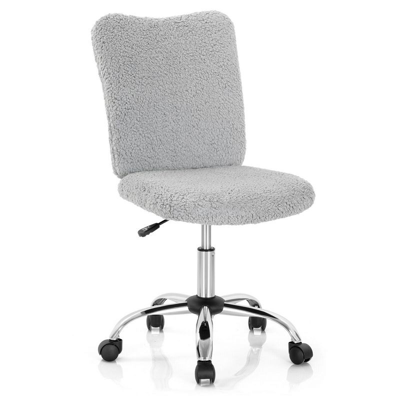 Costway Armless Faux Fur Leisure Office Chair Adjustable Swivel Task Chair, 1 of 11