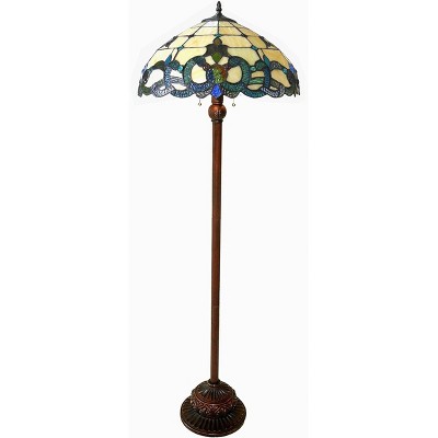 Victorian Style Bronze Adjustable Floor Lamp with Stained Glass Shade