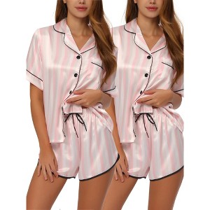 cheibear Women's 2 Packs Satin Nightwear with Shorts Lounge Polka Dots Pajama Set - 1 of 4