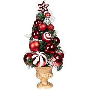 Northlight Peppermint Swirls Christmas Tabletop Potted Tree - 17" - Red and White - 1 of 4