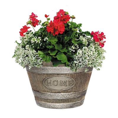 Distressed Oak Brown Resin Whiskey Barrel Planter, 15in