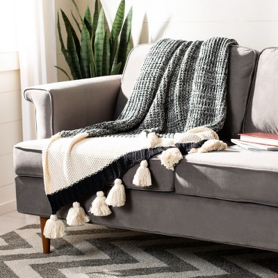 Tensley Black and Natural Cotton Throw with Tassels