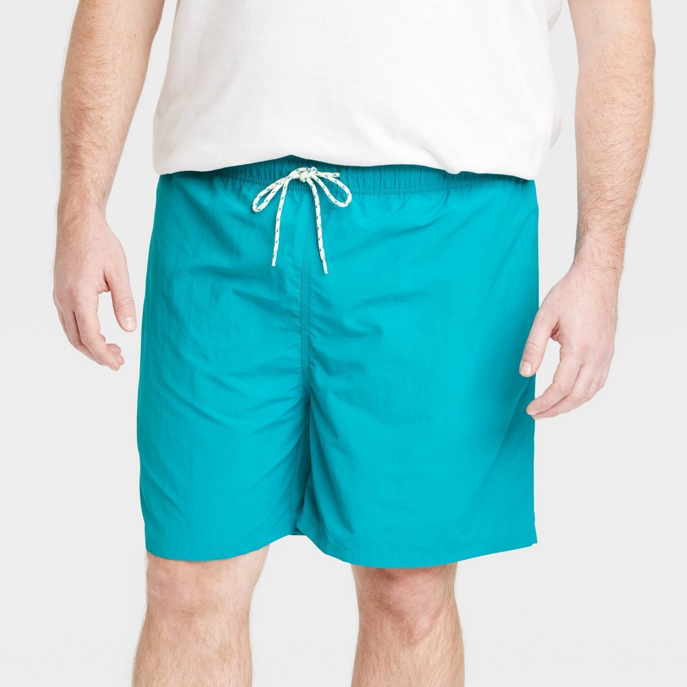 Photos - Swimwear Men's Big & Tall 7" Swim Trunks - Goodfellow & Co™ Aqua Blue 4XL: Adjustable Waistband, UPF 50+ Protection