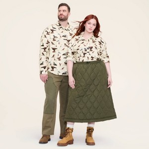 Adult Bird Motif Long Sleeve Button-Down Flannel Shirt - Woolrich x Target Cream Multi - 1 of 4