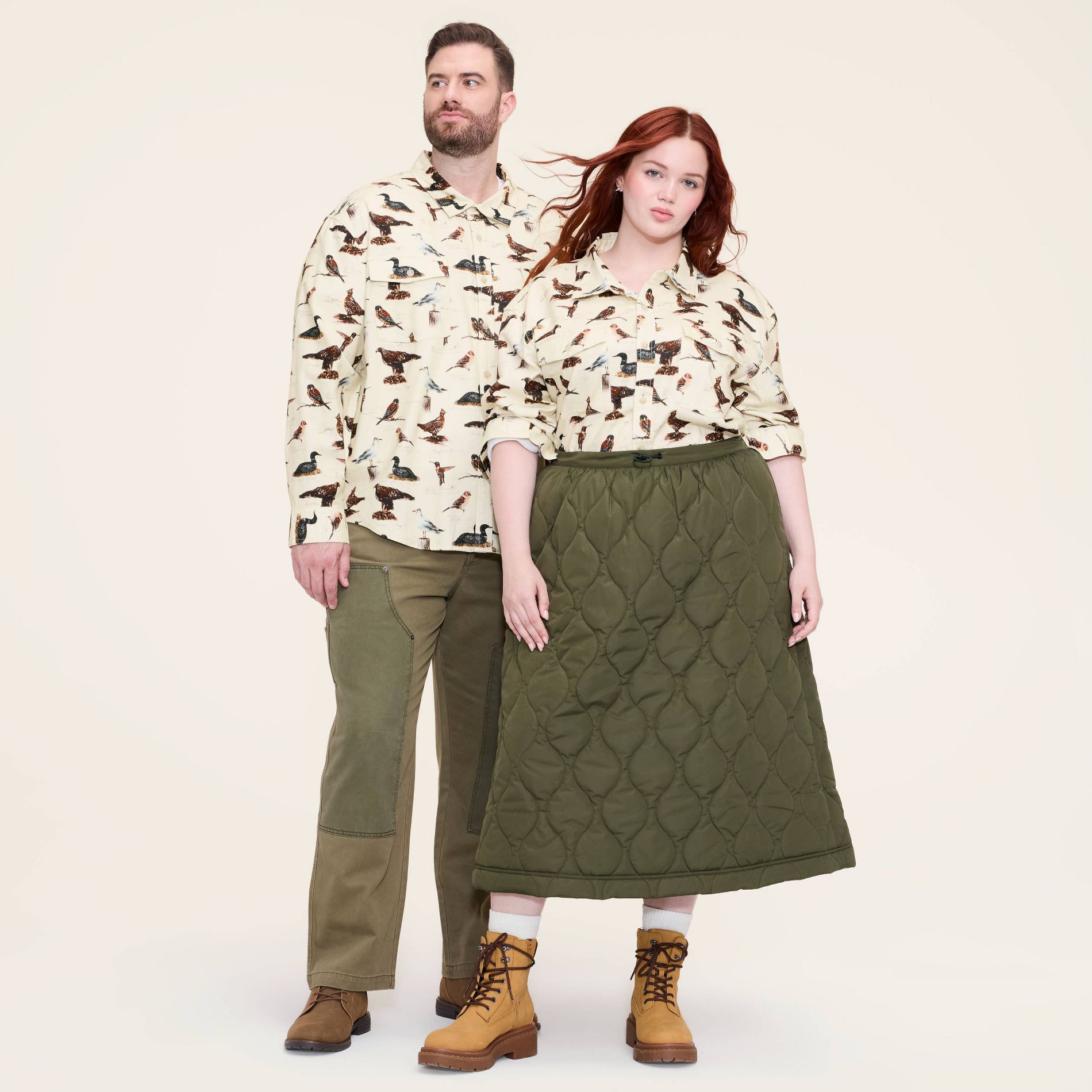 Adult Big & Tall Bird Motif Long Sleeve Button-Down Flannel Shirt - Woolrich x Target Cream Multi 2XLT