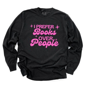 I Prefer Books Over People Stars - Women's Garment Dyed Long Sleeve Graphic T-Shirt - 1 of 4
