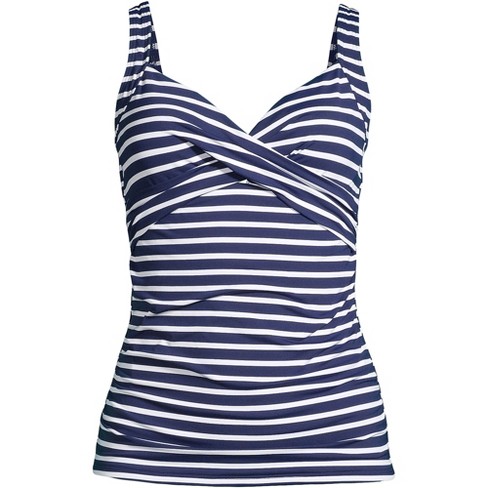Lands' End Women's Petite Chlorine Resistant V-neck Wrap Underwire Tankini  Swimsuit Top Adjustable Straps - 10 - Deep Sea/white Media Stripe : Target