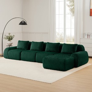 146'' Flannelette L-Shaped Modular Sectional Sofa with Movable Ottoman, Boneless Design, and Deep Seat - 1 of 4