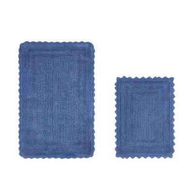 Lilly Crochet Collection 100% Cotton Tufted Reversible 2-Piece Bath Rug Set – Super Absorbent, Machine Washable Bathroom Mats with Crochet Pattern