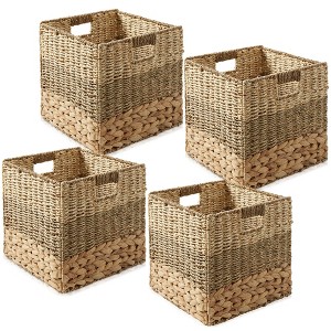 Casafield Mixed Weave Storage Baskets, Natural - Set of 2 Collapsible Cubes, Woven Bin Organizers for Bathroom, Bedroom, Laundry - 1 of 4