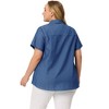 Agnes Orinda Women's Plus Size Chambray Work Short Sleeve Full Placket Button Down Shirts - 4 of 4