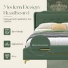 Lyngins King Size Bed Frame with Wingback Headboard & Footboard, PU Upholstered Platform Bed with Gold Metal Decor, Solid Wooden Slats Support - 2 of 4