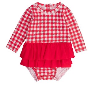 RuffleButts Baby Girls UPF50+ Long Sleeve Skirted One Piece Rash Guard - 1 of 4