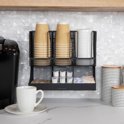 Black Metal Mesh Coffee and Tea Condiment Organizer Station
