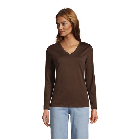 Lands' End Women's Relaxed Supima Cotton Long Sleeve V-neck T-shirt - X ...