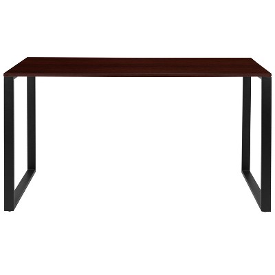 Mahogany and Black Steel Industrial Office Desk with Laminate Top