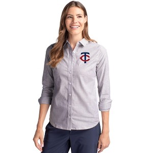 Minnesota Twins Cutter & Buck Stretch Oxford Stripe Womens Long Sleeve Dress Shirt - 1 of 1