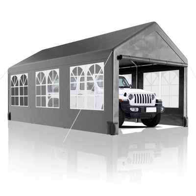 Carport 12x20Ft, Heavy Duty Carport Canopy with 4 Load-Bearing Sandbags, Roll-Up Mesh Window, Waterproof PE Cover, for Cars & Trucks