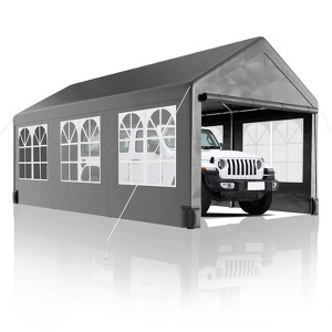 Carport 12x20Ft, Heavy Duty Carport Canopy with 4 Load-Bearing Sandbags, Roll-Up Mesh Window, Waterproof PE Cover, for Cars & Trucks - 1 of 4