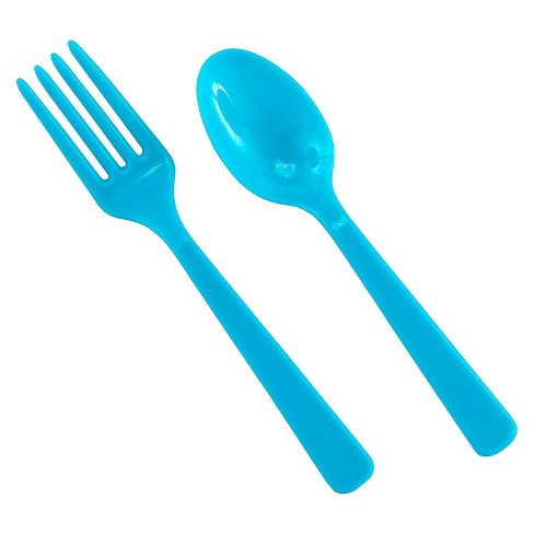 Blue Plastic Fork & Spoon Cutlery Set - 16 Ct.
