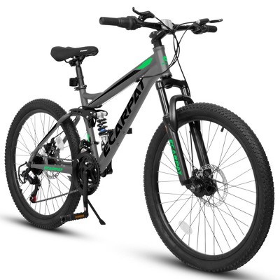 NAYSAYE Bicycle 24 Inch Mountain Bike Full Suspension 21 Speed for Unisex Adults Ideal for Trails, Gray, 65"*25"*36"