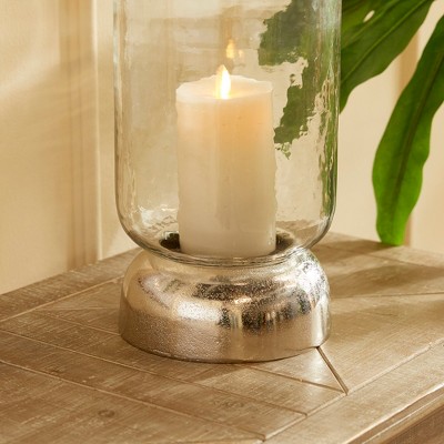 Serenade Domed Base Silver Hammered Glass Hurricane Candle Holder