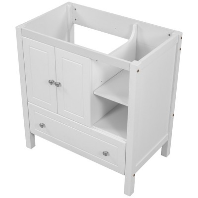 Vynxaria White 30" Bathroom Vanity Base Only with Storage Cabinet and Drawers