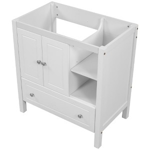 Vynxaria White 30" Bathroom Vanity Base Only with Storage Cabinet and Drawers - 1 of 4