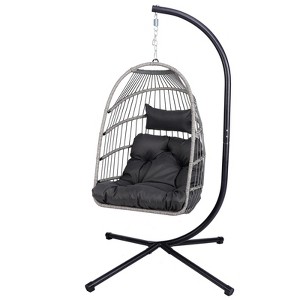 NAYSAYE Patio Swing Egg Hanging Chair with Stand Durable Comfortable Design for Indoor and Outdoor Use , Black and Gray, 29.13"*24.4"*50.7" - 1 of 4