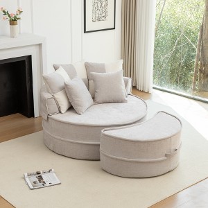 ORRD Oversized Round Barrel Chair with Ottoman, 5 Pillows Chenille Upholstered Lounge Armchair for Living Room, Bedroom, Reading Nook - 1 of 4