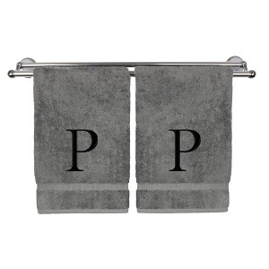 BC BARE COTTON Monogrammed Hand Towel, 100% Turkish Cotton - Set of 2 - Gray - Black Block - 1 of 1