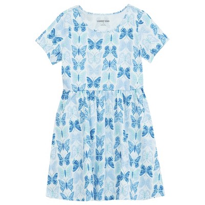 Lands' End Kids Short Sleeve Gathered Waist Jersey Dress