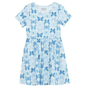 Lands' End Kids Short Sleeve Gathered Waist Jersey Dress - 1 of 2