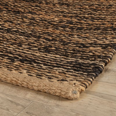 Handwoven Striped Black and Natural Jute Area Rug, 5' x 8'