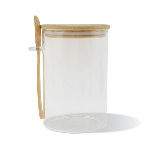 Unique Bargains with Bamboo Lid & Spoon Decorative Jars Wood Color Clear 1 Set - 1 of 4