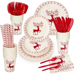 215 PCS Christmas Paper Plates and Napkins, Christmas Disposable Party Supplies Decorations - 1 of 4
