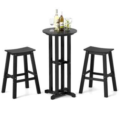 Tangkula 3PCS Outdoor HDPE Bar Table & Chair Set for 2 w/ Footrests for Garden Yard Pool