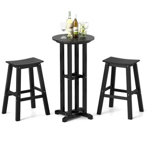 Tangkula 3PCS Outdoor HDPE Bar Table & Chair Set for 2 w/ Footrests for Garden Yard Pool - 1 of 4