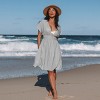 Women's Pure Cotton Swimsuit Cover-Up Midi Dress with Deep V-Neck and Elastic Waist - Cupshe - 3 of 4