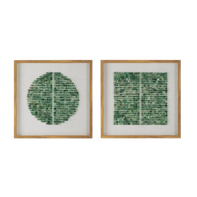 Set of 2 Elos Stone Shadow Boxes Green/Ivory/Natural - A&B Home: Transitional Style, MDF, Wall Art Sets
