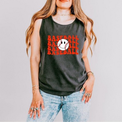 Simply Sage Market Women's Baseball Stacked Smiley Face Garment Dyed Heavy Weight Tank