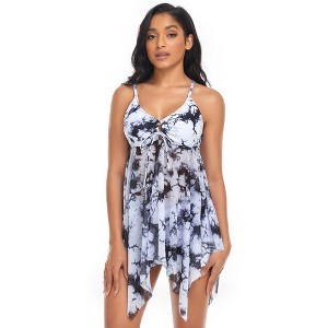 Womens Tankini Swimdress with Two Piece V Neck Halter Bathing Suit Dress - 1 of 4