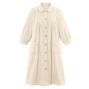 Collections Etc Plush Fleece Button Front Robe with Pockets, Collar - 1 of 4