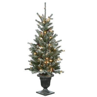 National Tree Company 4' Feel Real Snowy Morgan Spruce Artificial Christmas Tree: Pre-lit, Indoor/Outdoor Decor, Pine Cones