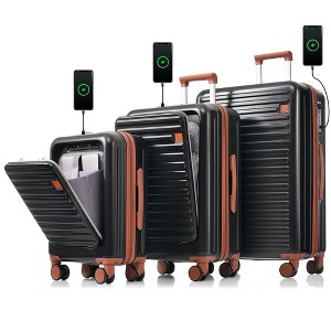 Whisen Luggage Set of 3, 20, 24, 28inch with USB Port,ABS Hard Shell Luggage with Spinner Wheels - 1 of 4