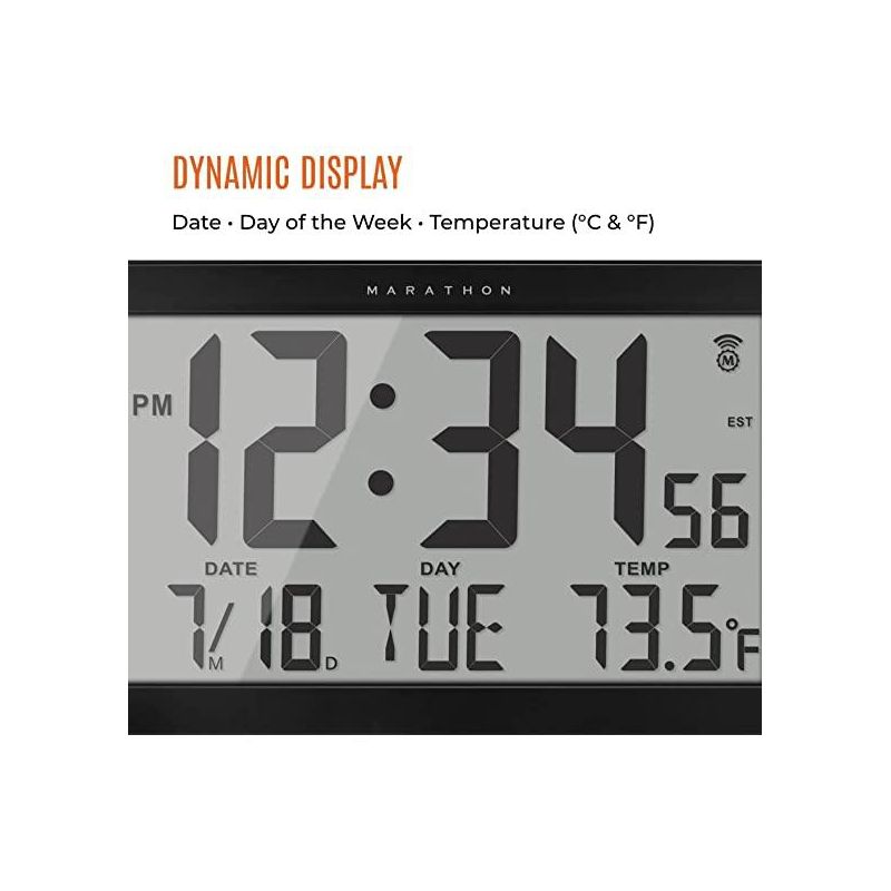 Marathon Jumbo Atomic 15 Inch Wall  Clock With Automatic Backlight, 8 Time Zones And Indoor Temperature, 3 of 7