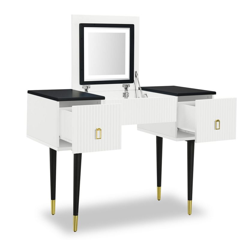 43.3" Modern Vanity Table Set with Flip-Up Mirror, LED Lights and Storage - ModernLuxe, 5 of 9