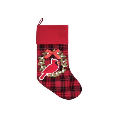 C&F Home Cardinal Plaid Wreath Stocking