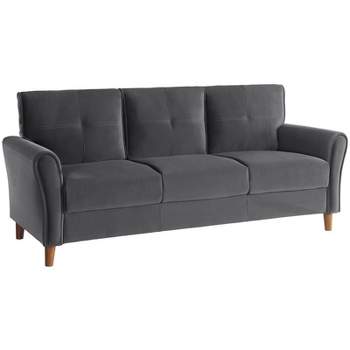 Dunleith Modern Contemporary Velvet Tufted Sofa in Gray and Walnut - Lexicon